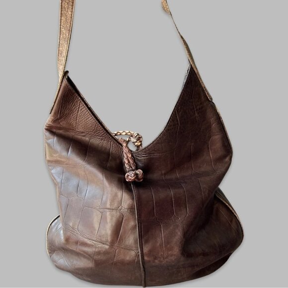 Misses Pick Croc Embossed Leather Shoulder Bag Made  in Spain - Picture 2 of 16